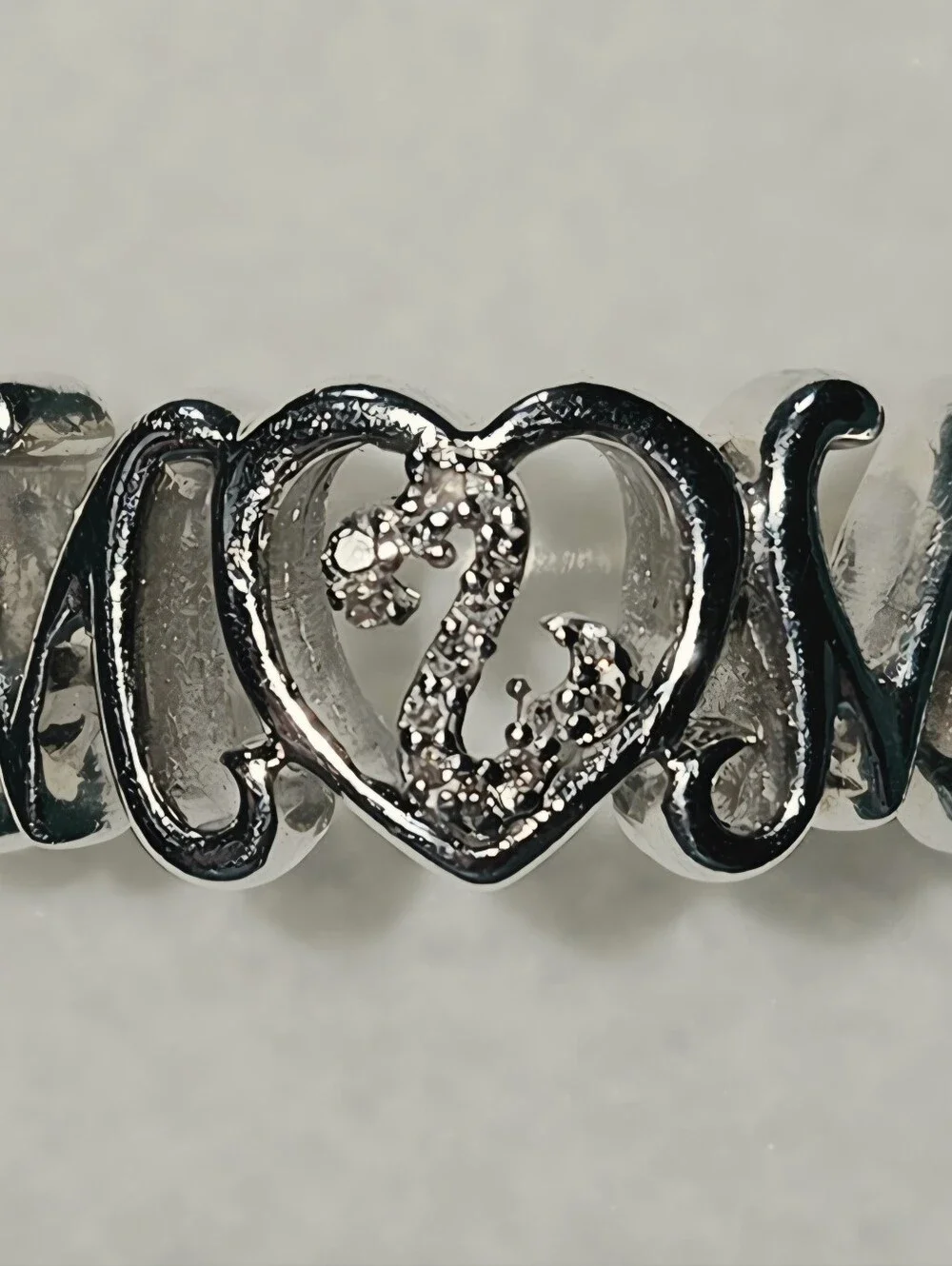 Retired Jane Seymour Sterling Silver Open Heart MOM Ring Size 8
